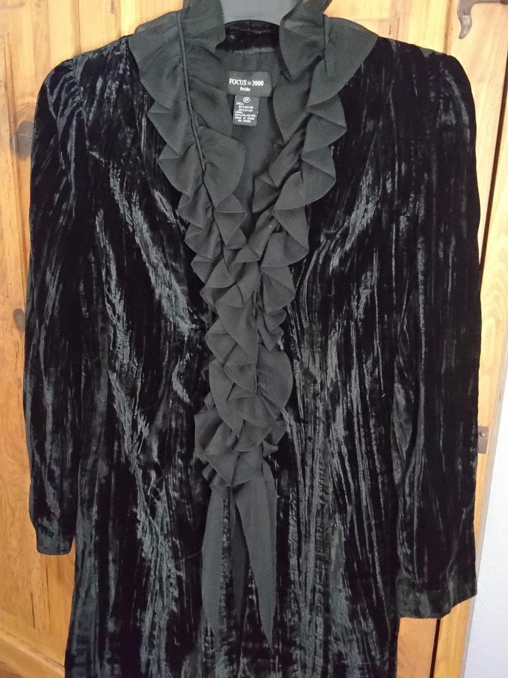FOCUS 2000 Black Velvet Ruffle Front Dress